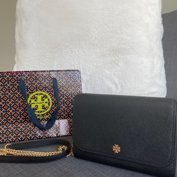 NEW Tory Burch bag crossbody black leather gold-tone hardware 2 straps NWT - Picture 8 of 15